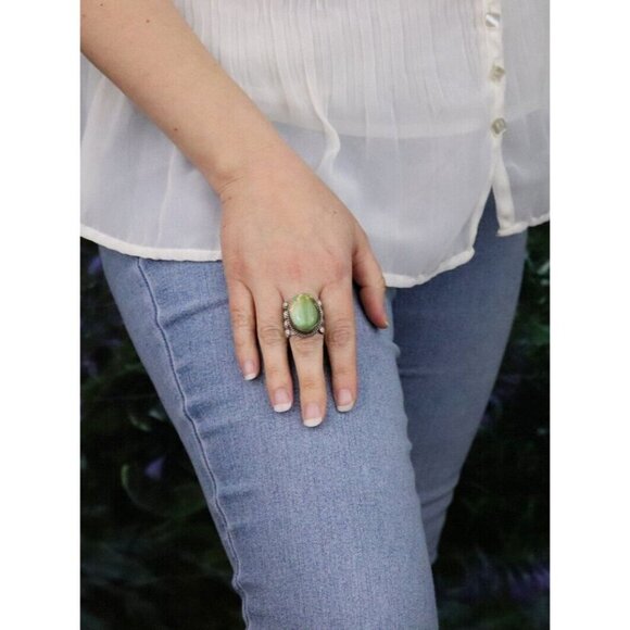 Sterling Silver Natural Green Turquoise Ring Size 9 Signed M - Picture 4 of 9